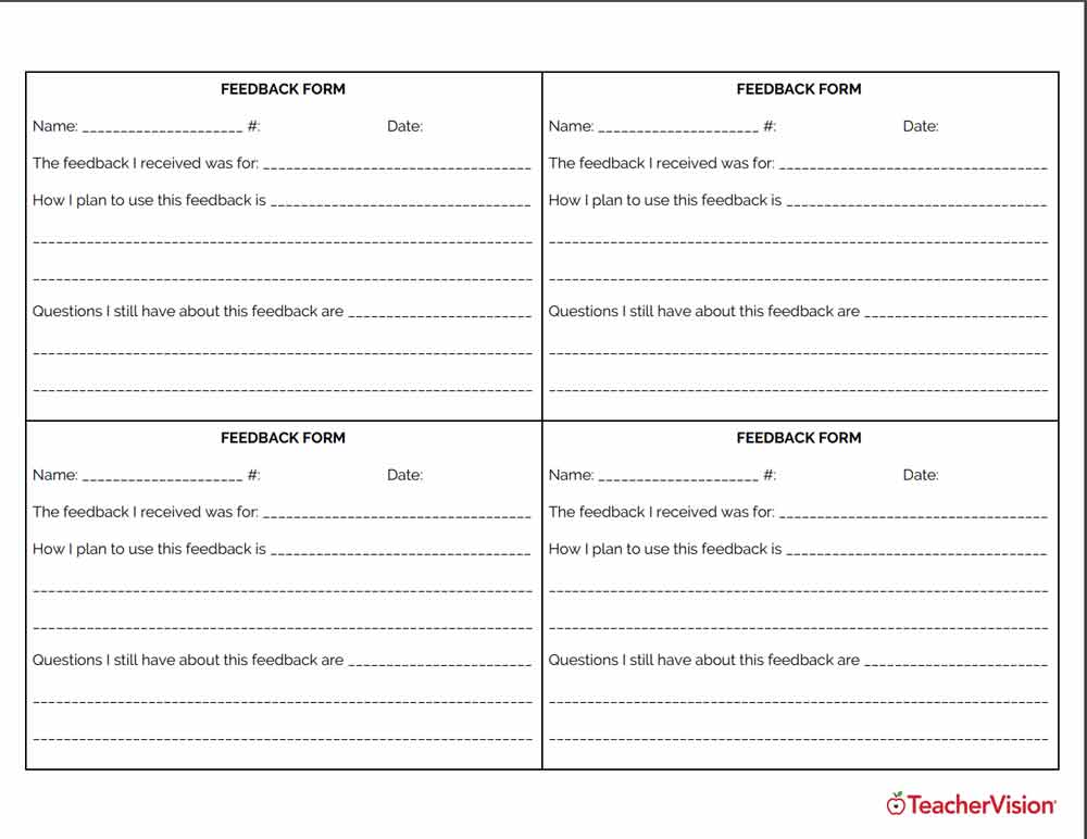 Students use this form to respond to a teacher's feedback 