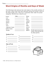Word Origins of Months and Days of Week (From Word Puzzles Printable Book)